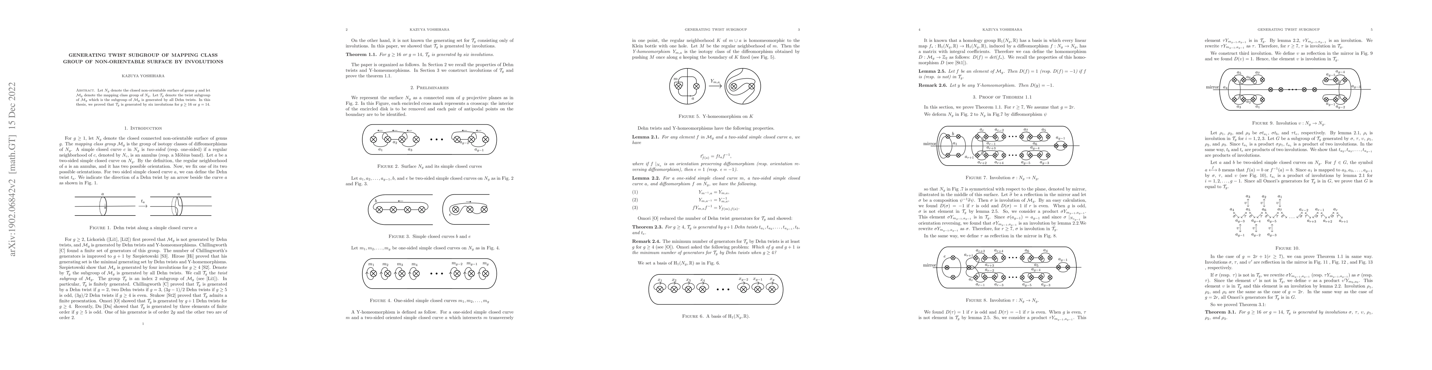 Thumbnail for Generating twist subgroup of mapping class group of non-orientable
  surface by involutions