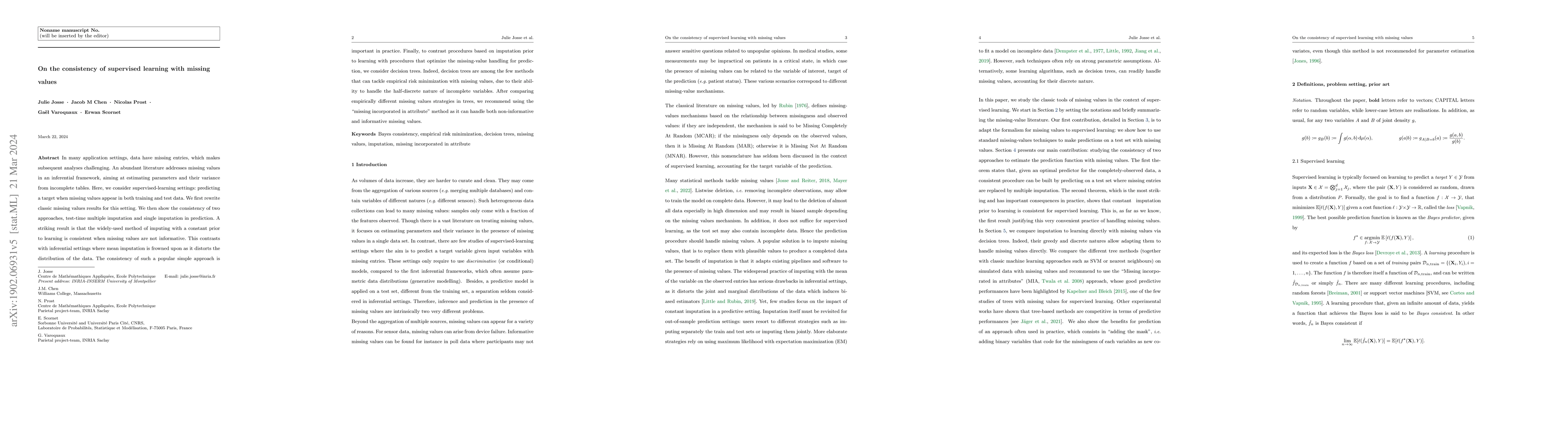 Thumbnail for On the consistency of supervised learning with missing values