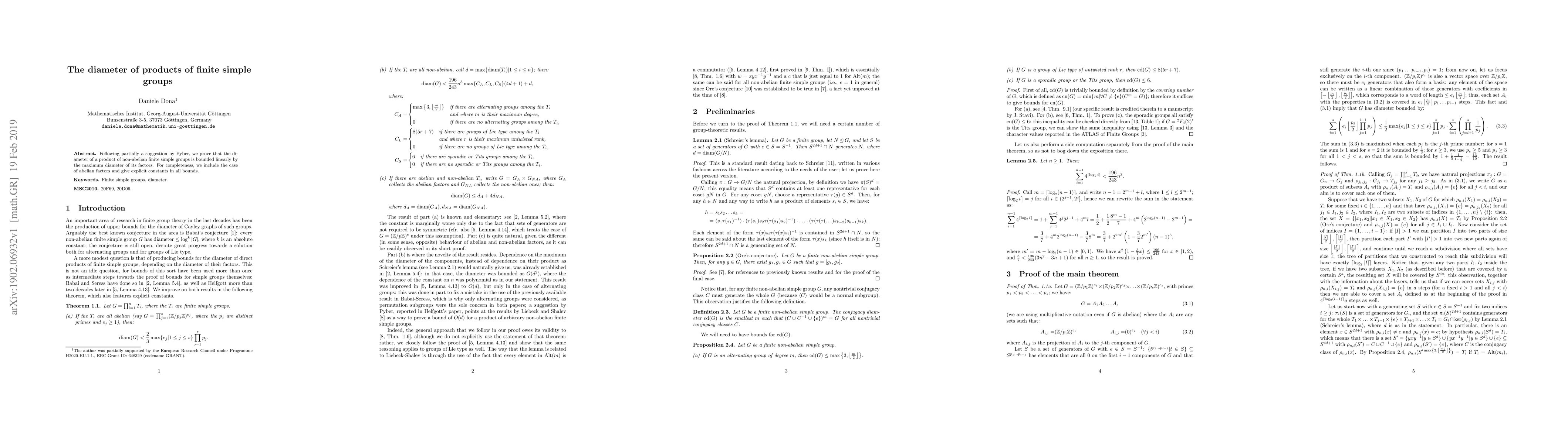 Thumbnail for The diameter of products of finite simple groups