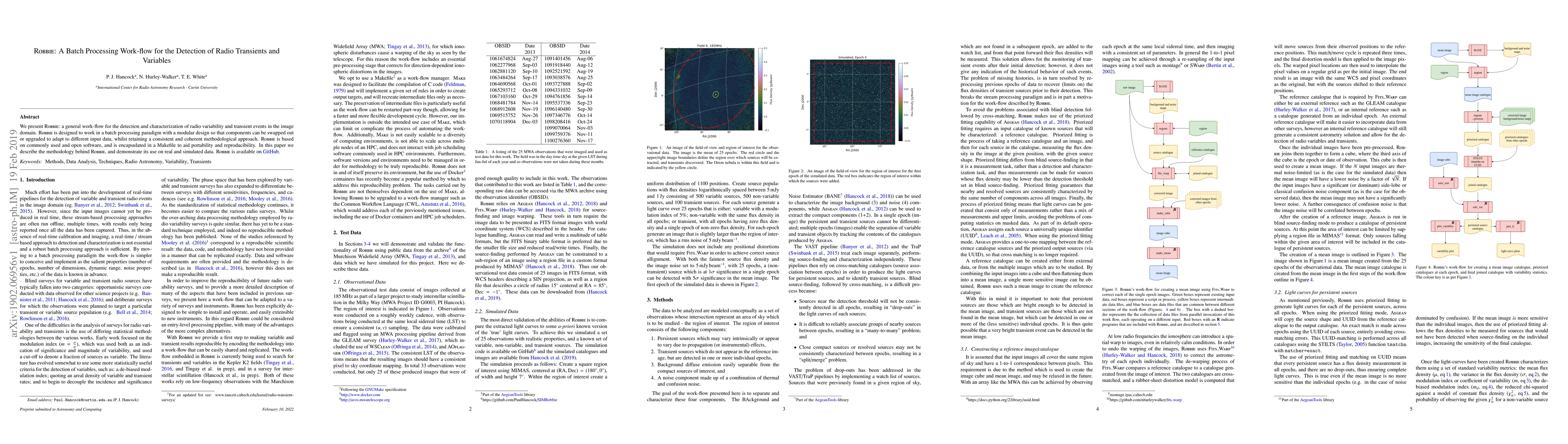 Thumbnail for Robbie: A Batch Processing Work-flow for the Detection of Radio
  Transients andVariables