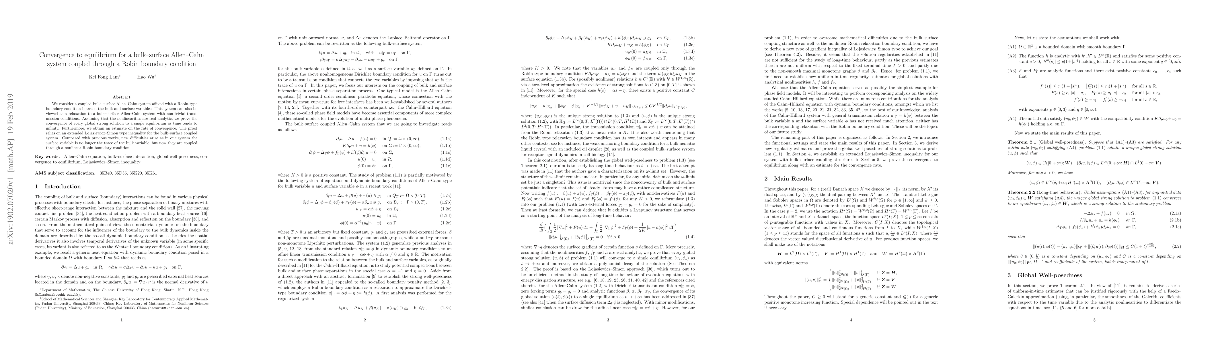 Thumbnail for Convergence to equilibrium for a bulk--surface Allen--Cahn system
  coupled through a Robin boundary condition