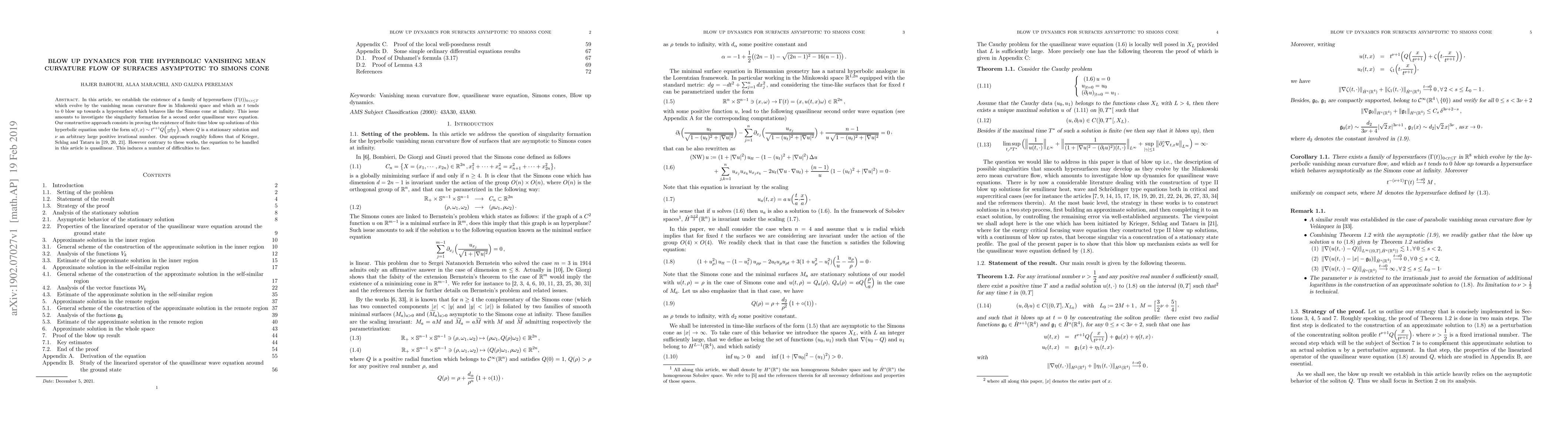 Thumbnail for Blow up dynamics for the hyperbolic vanishing mean curvature flow of
  surfaces asymptotic to Simons cone