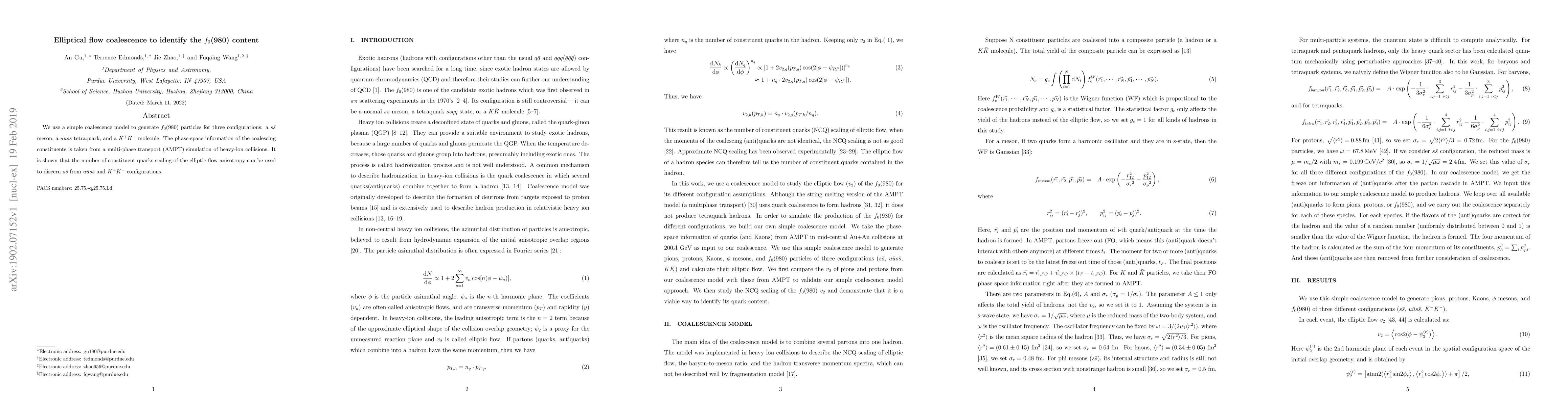 Thumbnail for Elliptical flow coalescence to identify the $f_{0}$(980) content