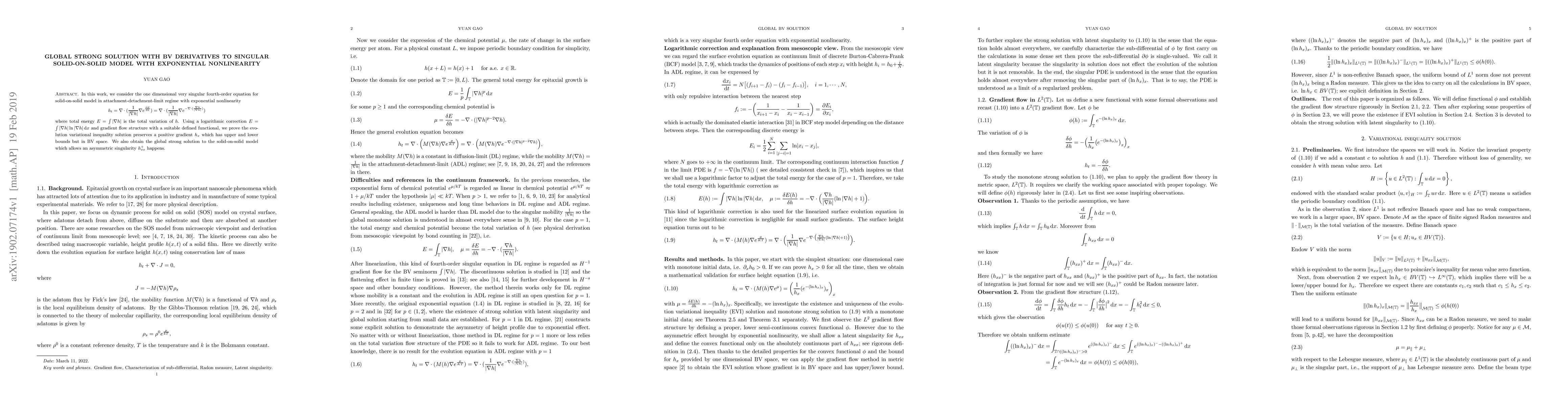 Thumbnail for Global Strong Solution With BV Derivatives to Singular Solid-on-Solid
  model With Exponential Nonlinearity
