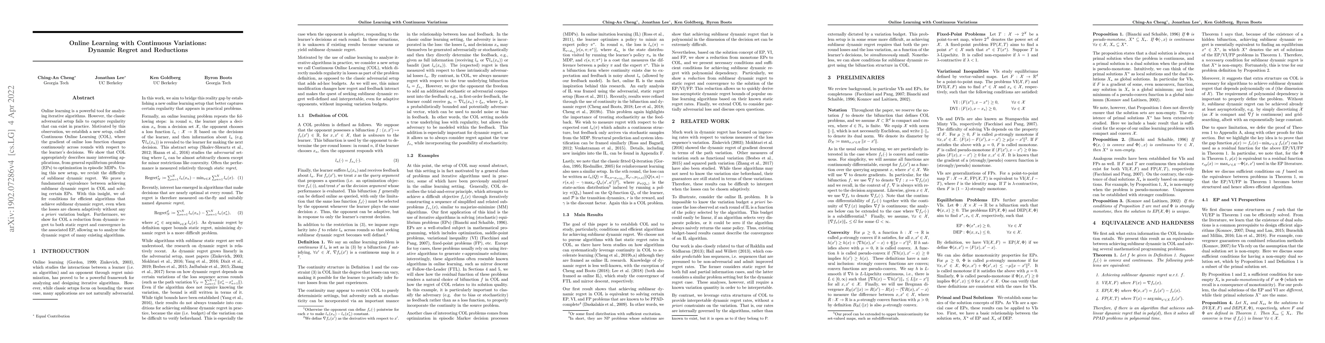 Thumbnail for Online Learning with Continuous Variations: Dynamic Regret and
  Reductions