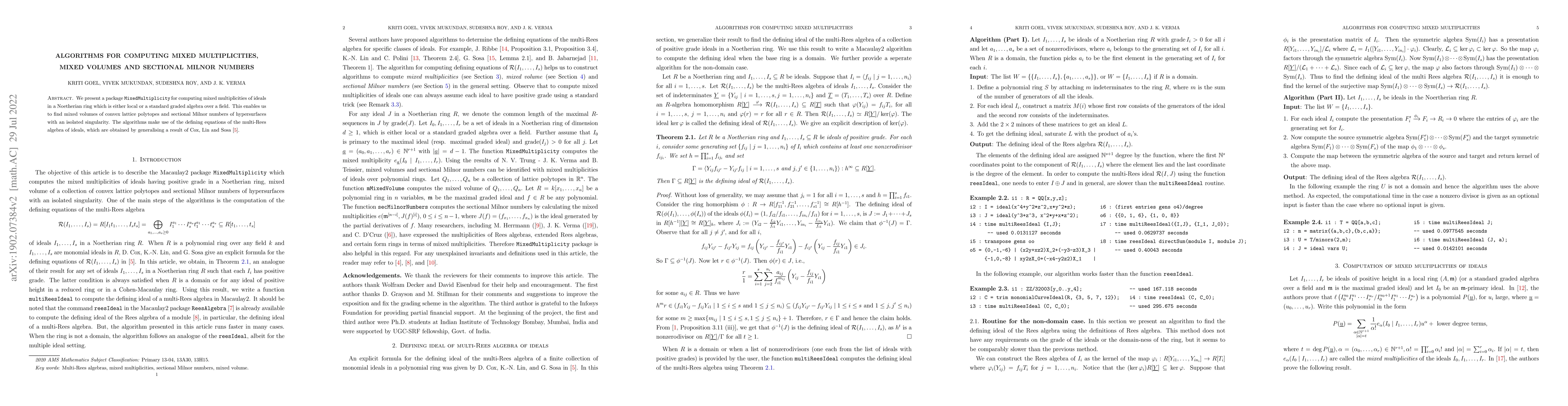 Thumbnail for Algorithms for computing mixed multiplicities, mixed volumes and
  sectional Milnor numbers