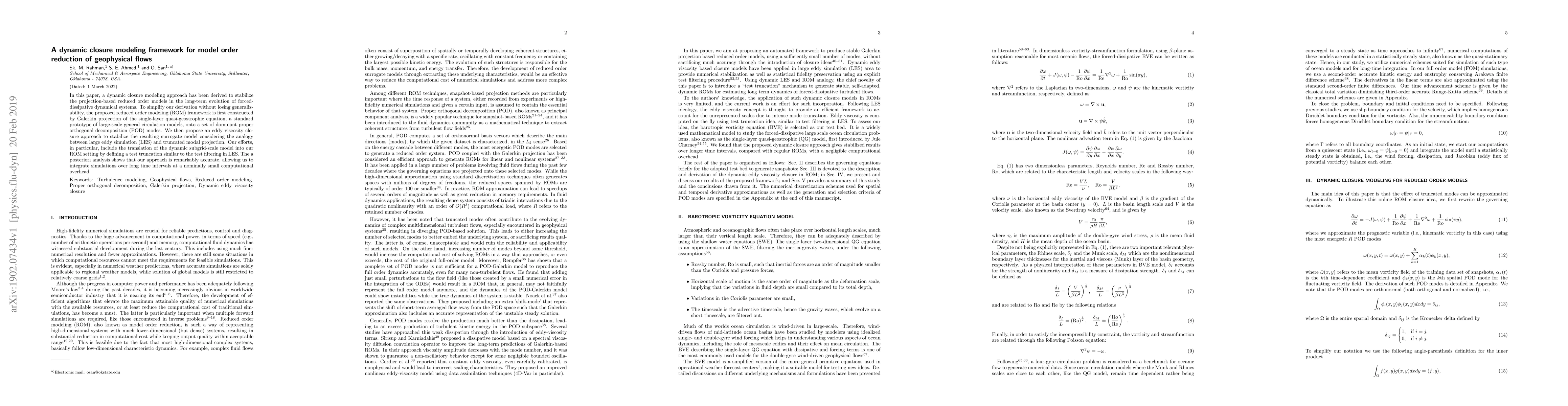 Thumbnail for A dynamic closure modeling framework for model order reduction of
  geophysical flows
