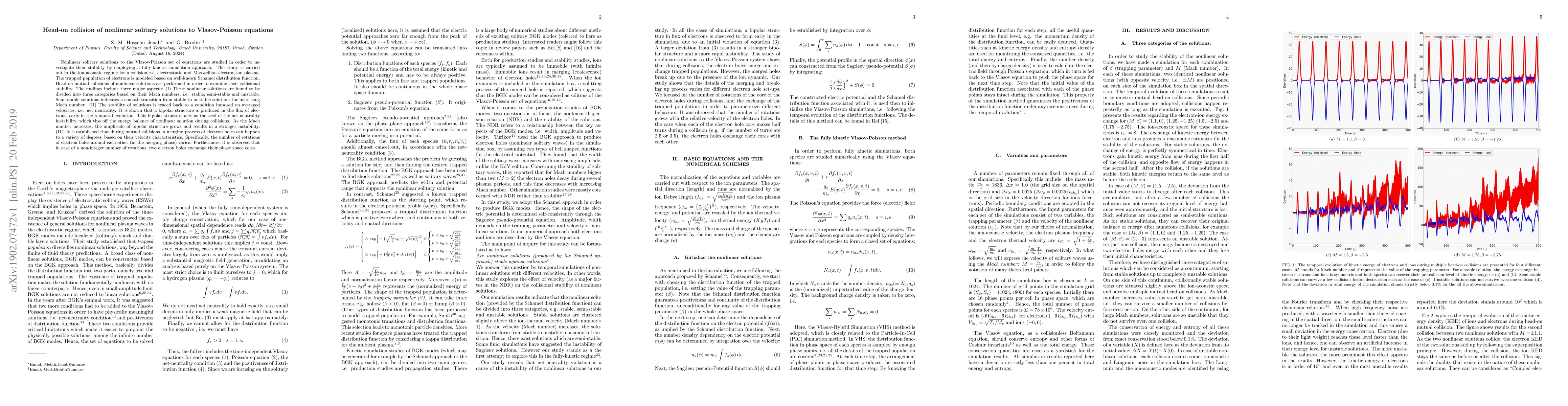 Thumbnail for Head-on collision of nonlinear solitary solutions to Vlasov-Poisson
  equations