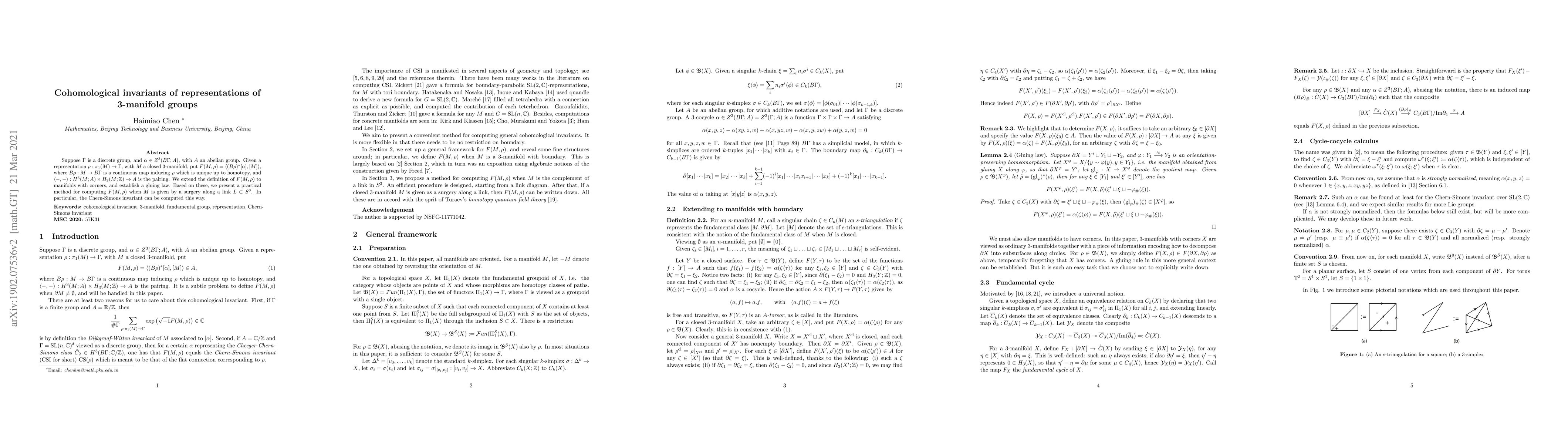 Thumbnail for Cohomological invariants of representations of 3-manifold groups
