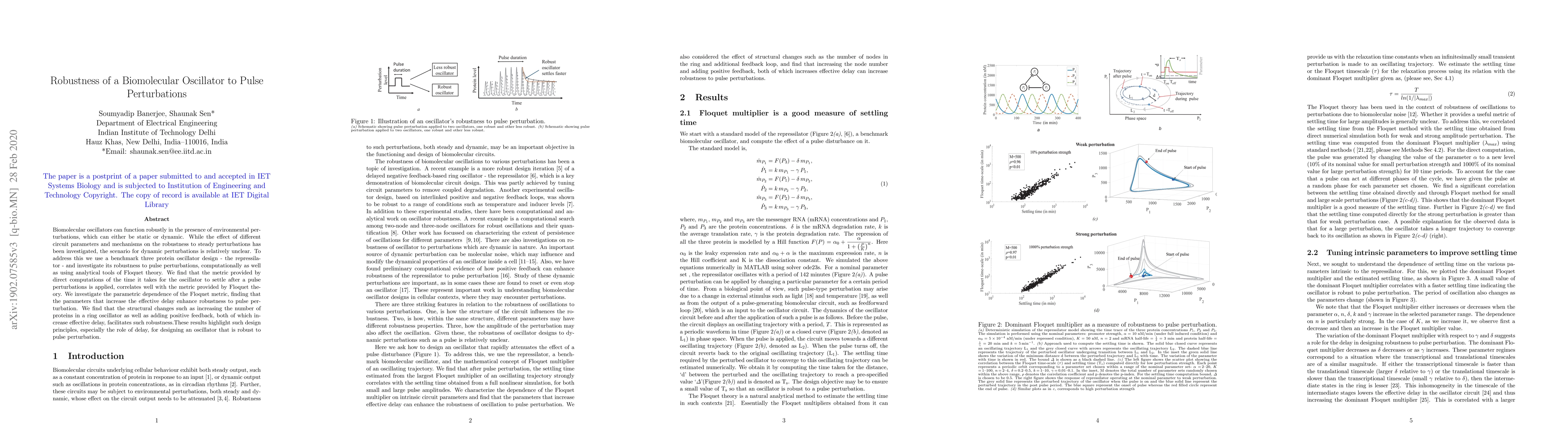 Thumbnail for Robustness of a Biomolecular Oscillator to Pulse Perturbations
