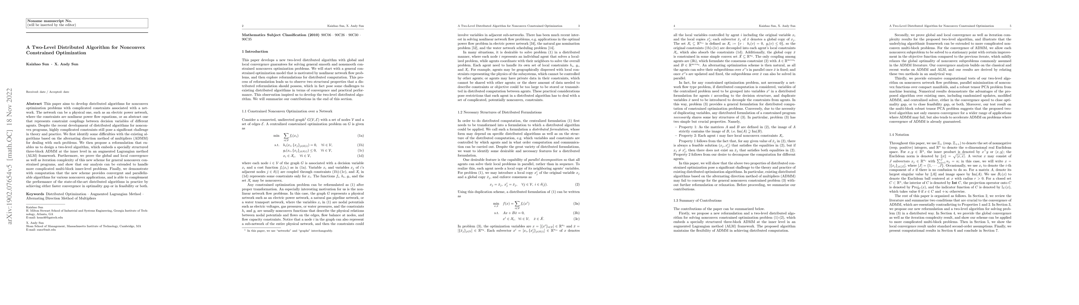 Thumbnail for A two-level distributed algorithm for nonconvex constrained optimization