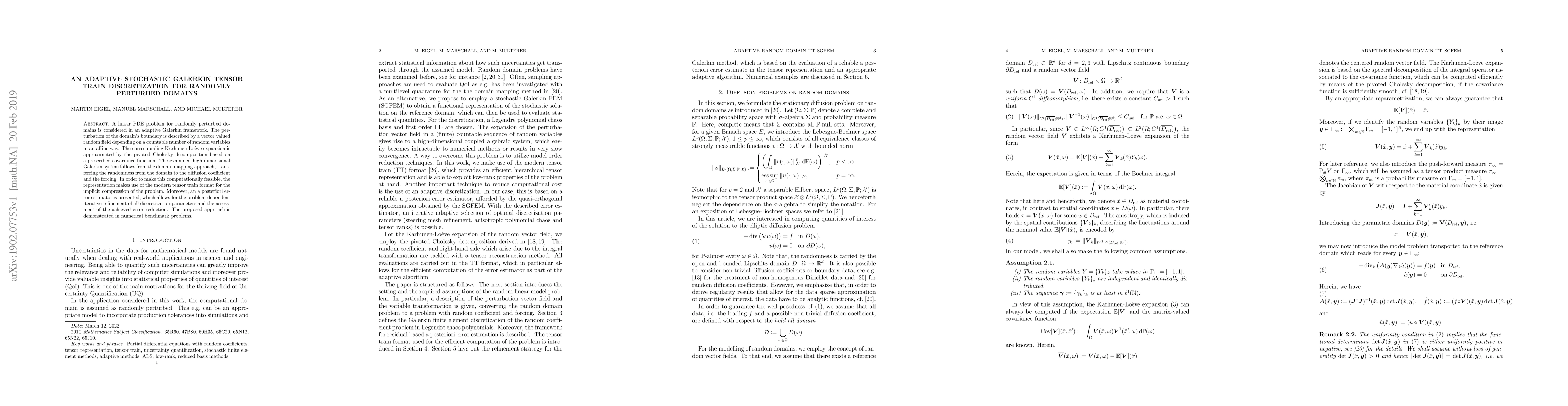 Thumbnail for An adaptive stochastic Galerkin tensor train discretization for randomly
  perturbed domains