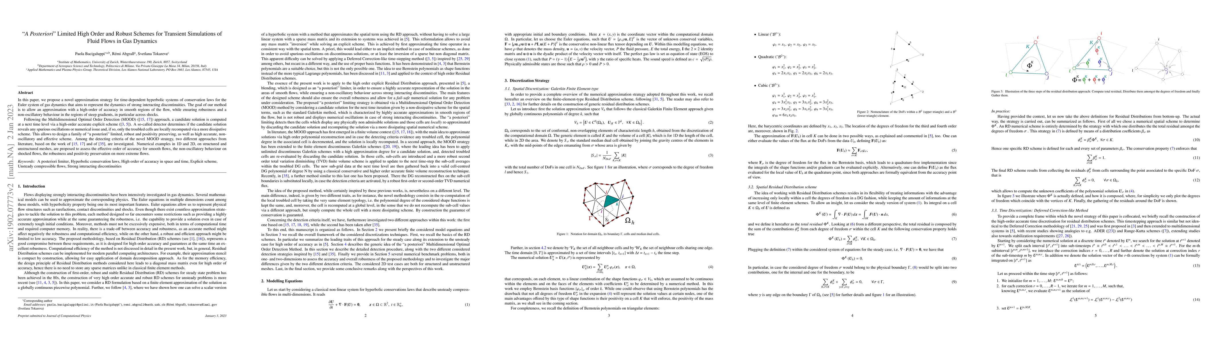 Thumbnail for "A Posteriori" Limited High Order and Robust Residual Distribution
  Schemes for Transient Simulations of Fluid Flows in Gas Dynamics