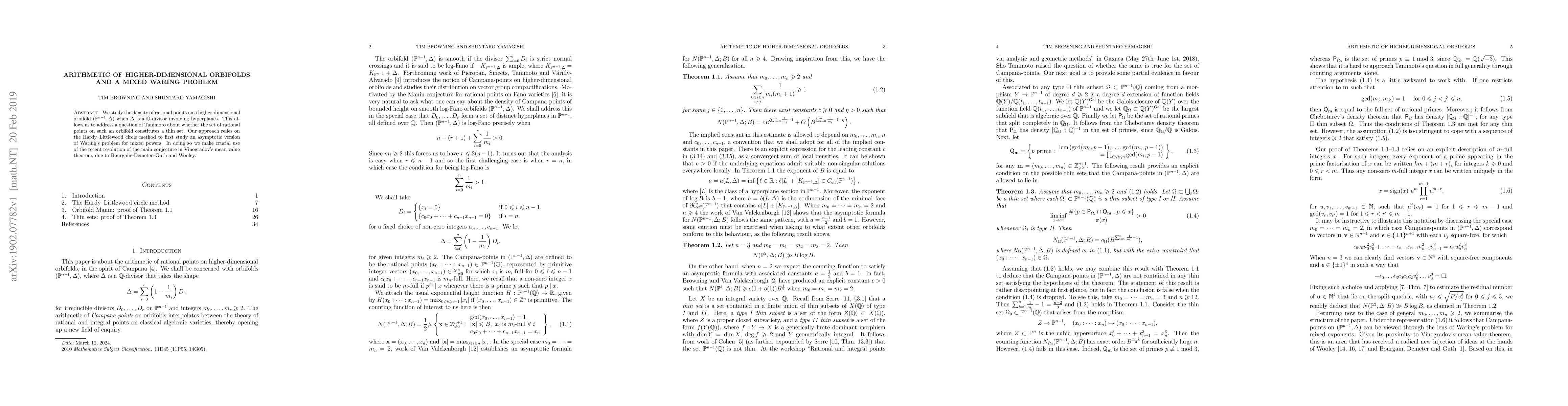 Thumbnail for Arithmetic of higher-dimensional orbifolds and a mixed Waring problem