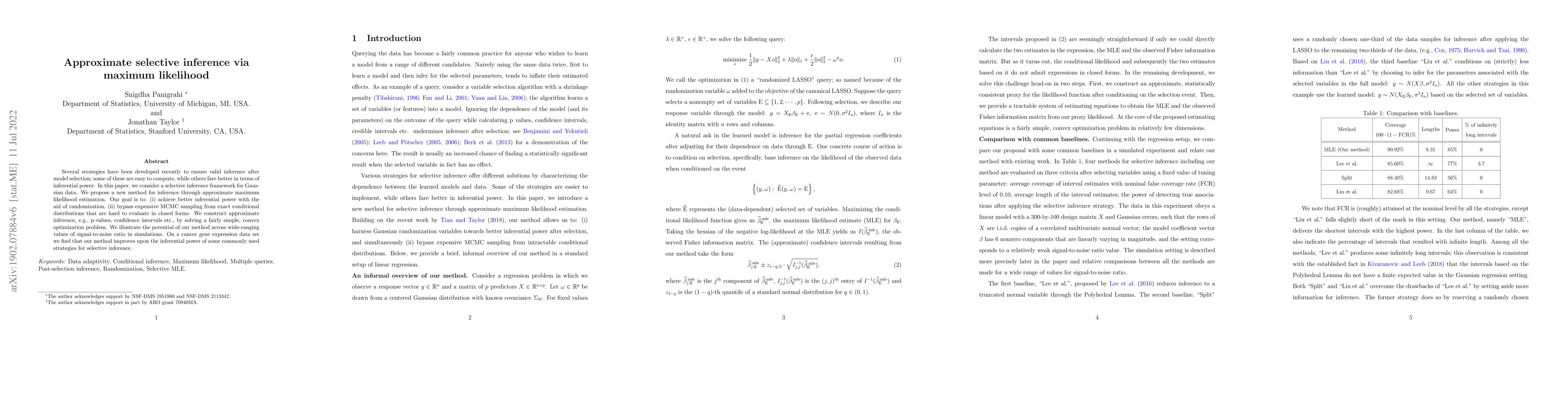 Thumbnail for Approximate selective inference via maximum likelihood
