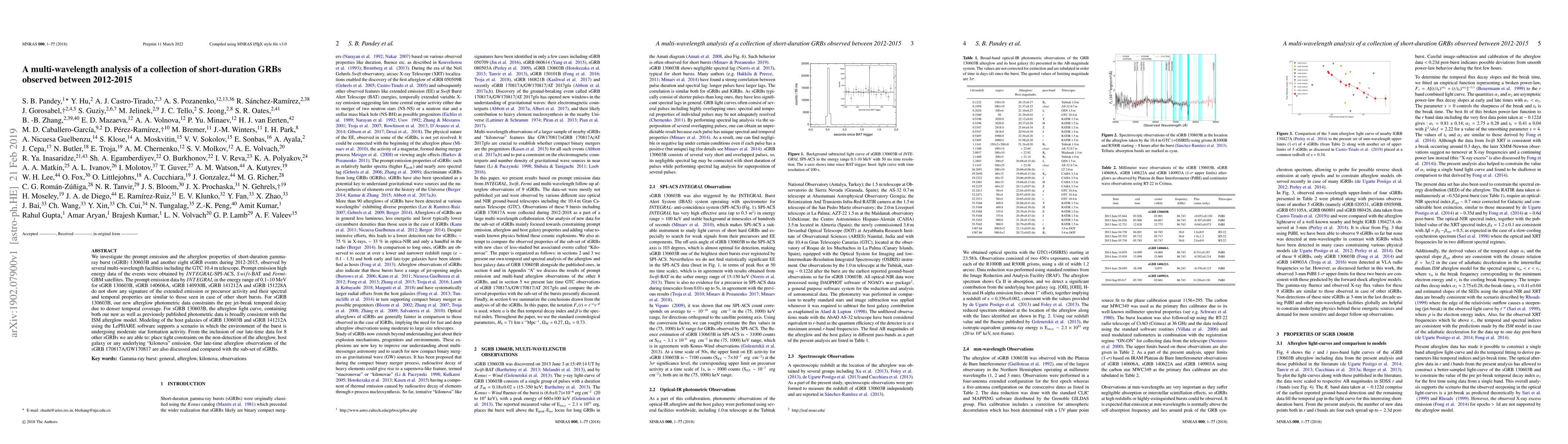 Thumbnail for A multi-wavelength analysis of a collection of short-duration GRBs
  observed between 2012-2015