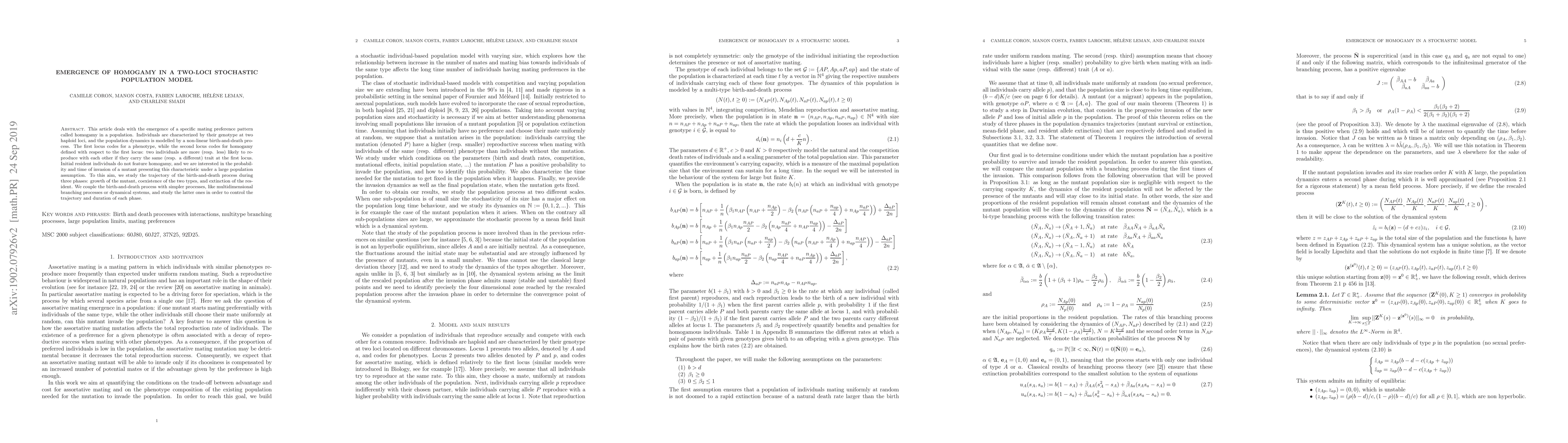 Thumbnail for Emergence of homogamy in a two-loci stochastic population model