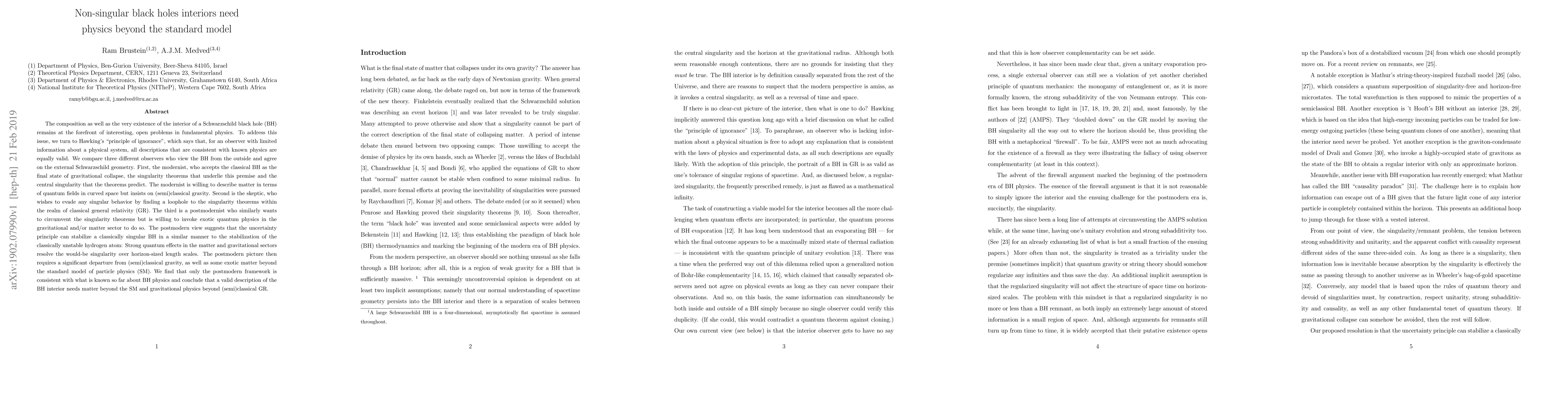 Thumbnail for Non-singular black holes interiors need physics beyond the standard
  model
