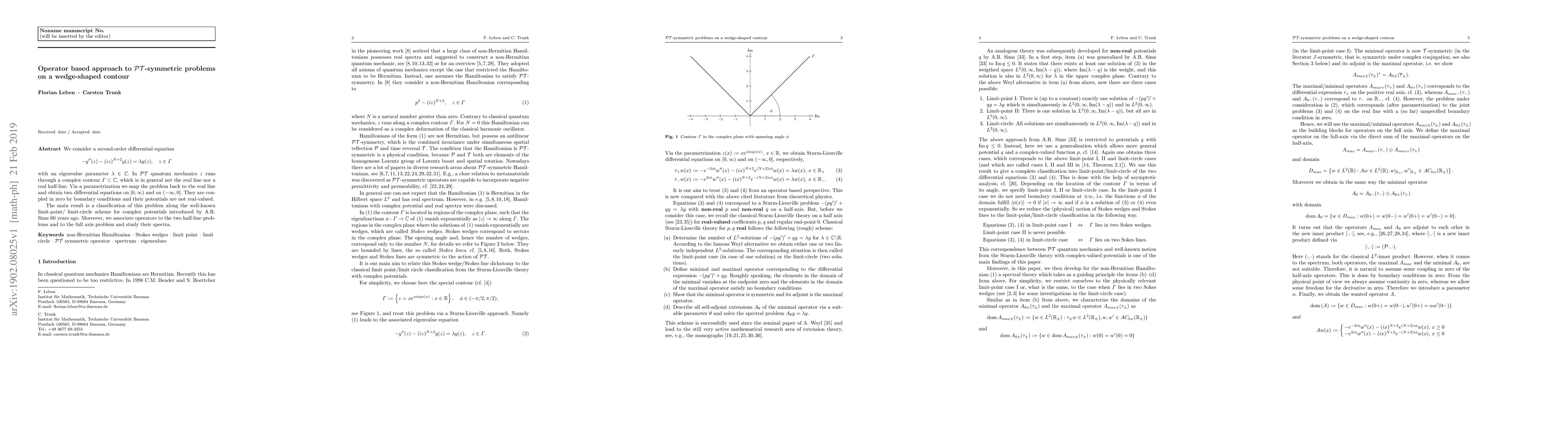 Thumbnail for Operator based approach to PT-symmetric problems on a wedge-shaped
  contour