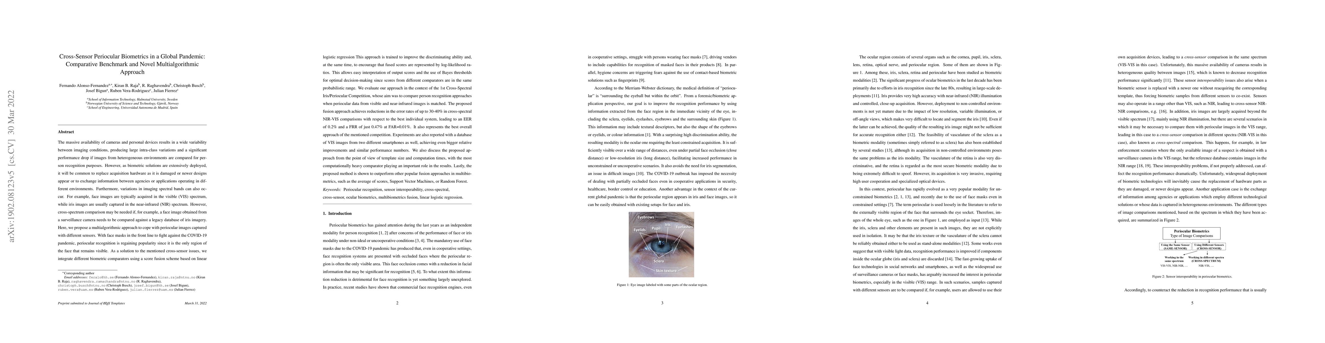 Thumbnail for Cross-Sensor Periocular Biometrics in a Global Pandemic: Comparative
  Benchmark and Novel Multialgorithmic Approach