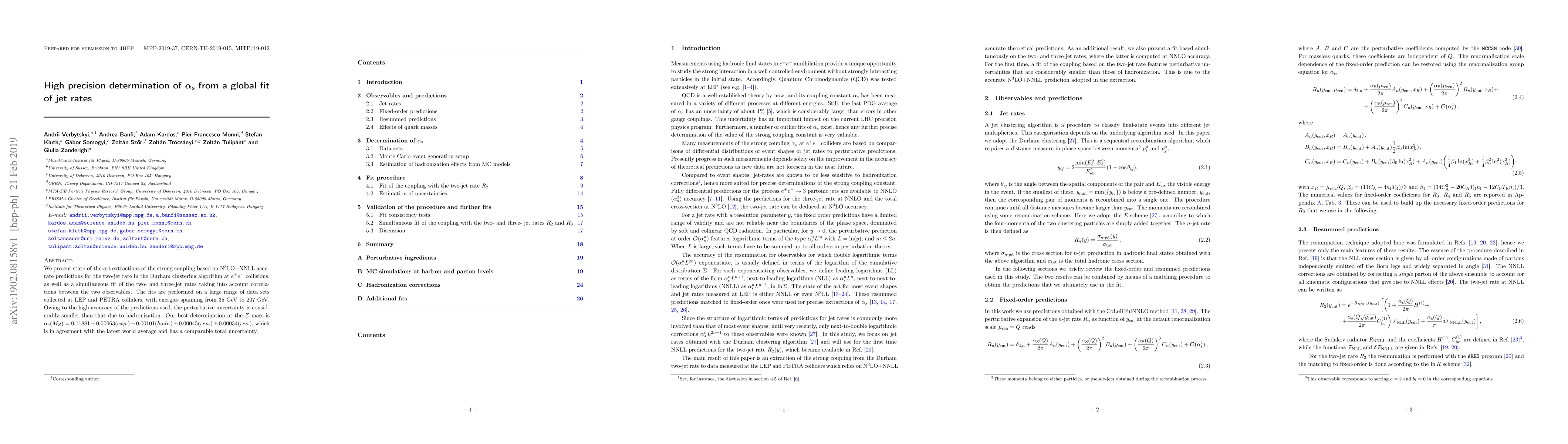 Thumbnail for High precision determination of $\alpha_s$ from a global fit of jet
  rates