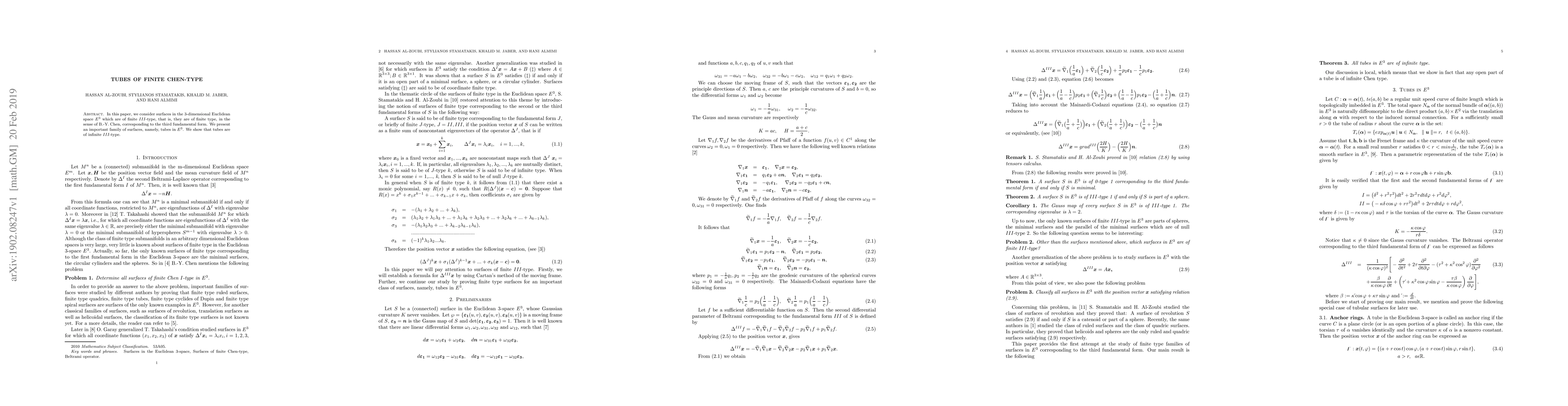 Thumbnail for Tubes of finite Chen-type
