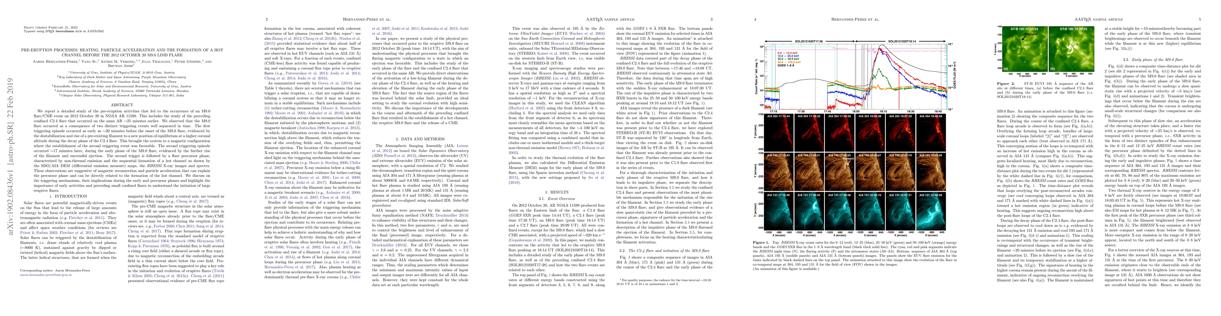 Thumbnail for Pre-eruption processes: heating, particle acceleration and the formation
  of a hot channel before the 2012 October 20 M9.0 limb flare