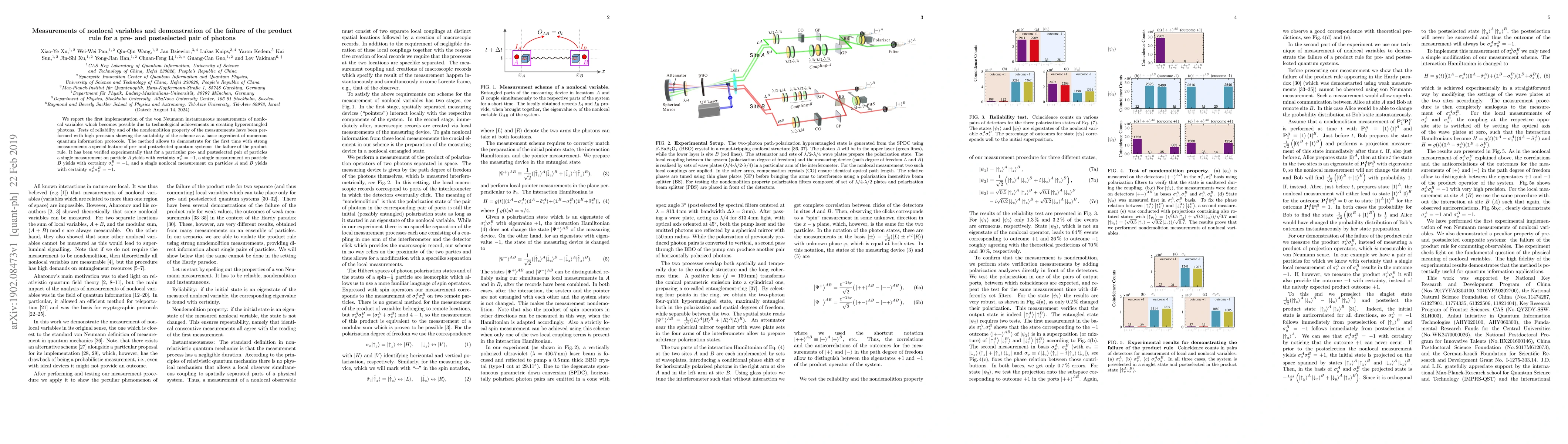 Thumbnail for Measurements of nonlocal variables and demonstration of the failure of
  the product rule for a pre- and postselected pair of photons