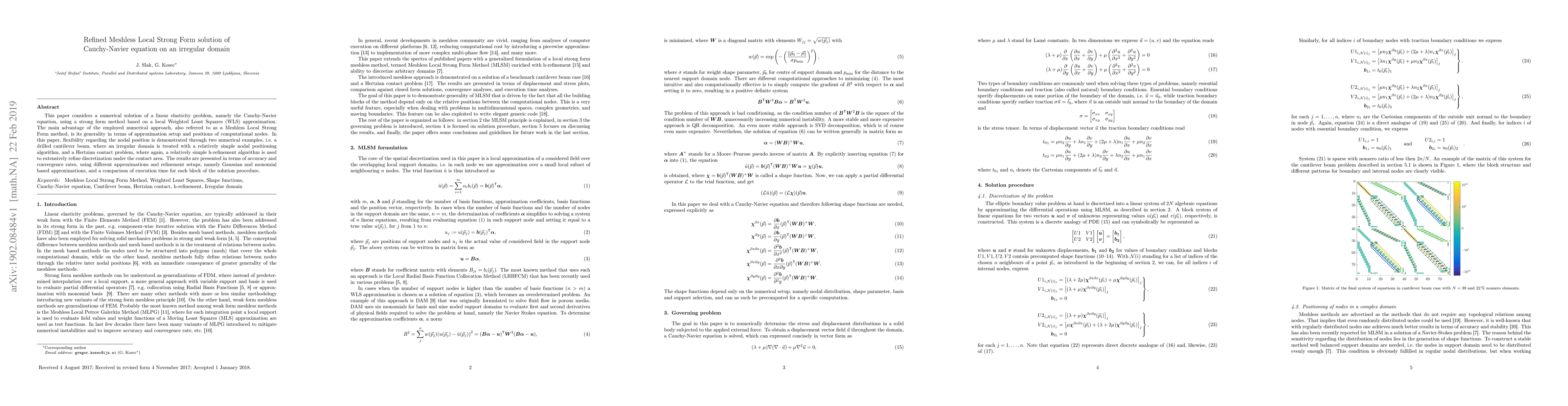 Thumbnail for Refined Meshless Local Strong Form solution of Cauchy-Navier equation on
  an irregular domain