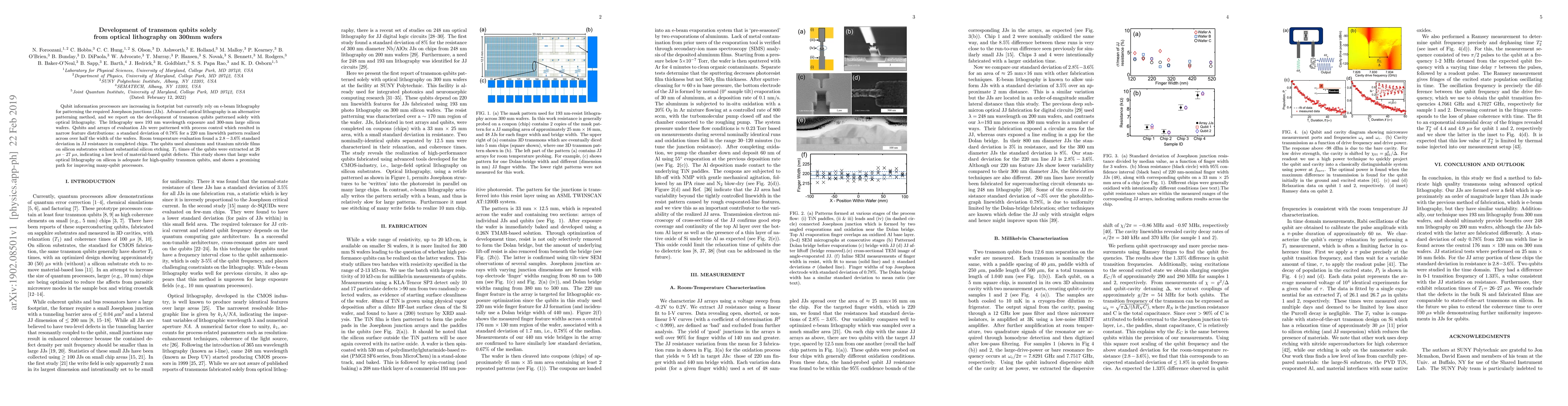 Thumbnail for Development of transmon qubits solely from optical lithography on 300mm
  wafers