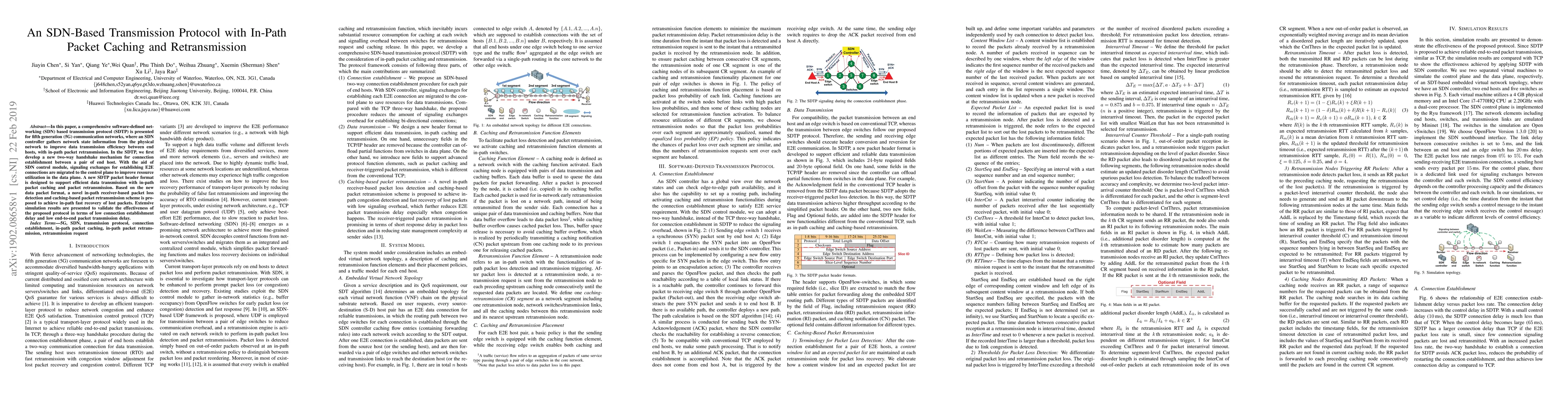 Thumbnail for An SDN-Based Transmission Protocol with In-Path Packet Caching and
  Retransmission