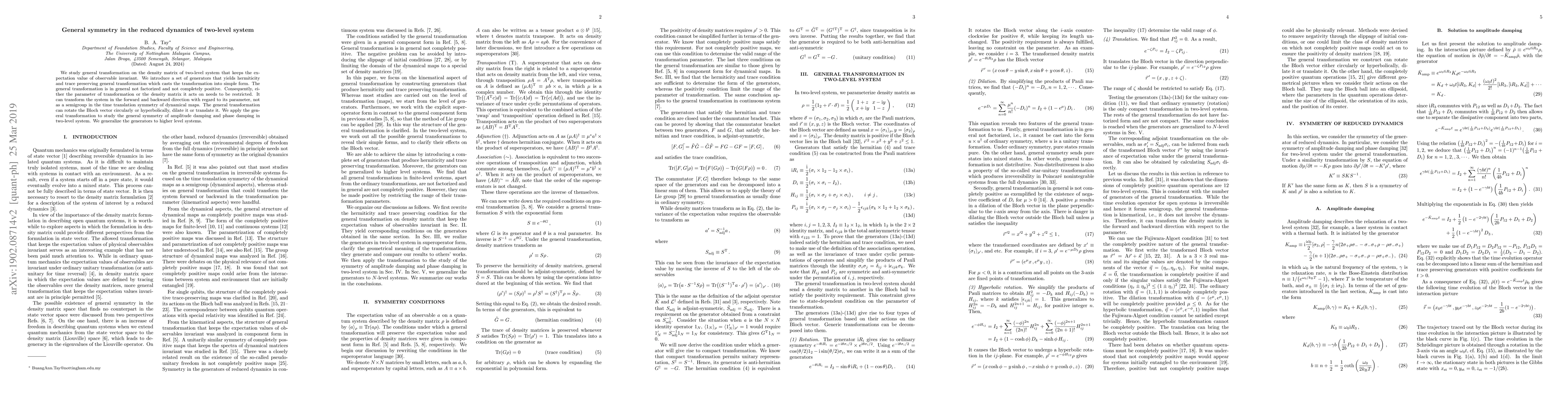 Thumbnail for General symmetry in the reduced dynamics of two-level system