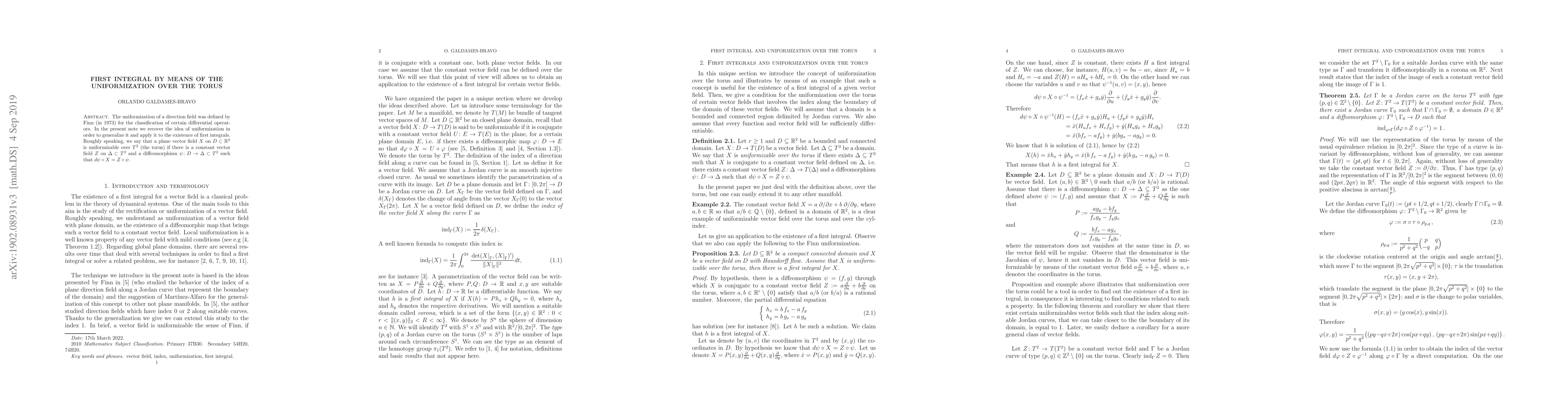 Thumbnail for First integral by means of the uniformization over the torus