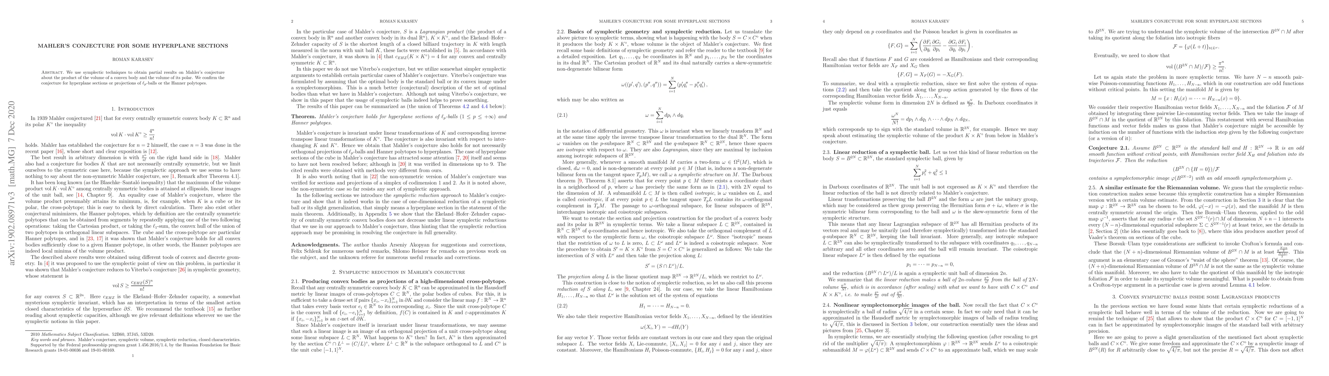 Thumbnail for Mahler's conjecture for some hyperplane sections