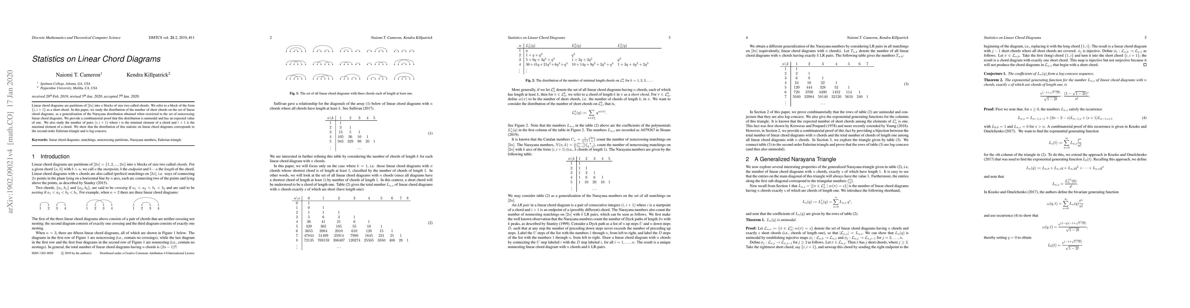 Thumbnail for Statistics on Linear Chord Diagrams