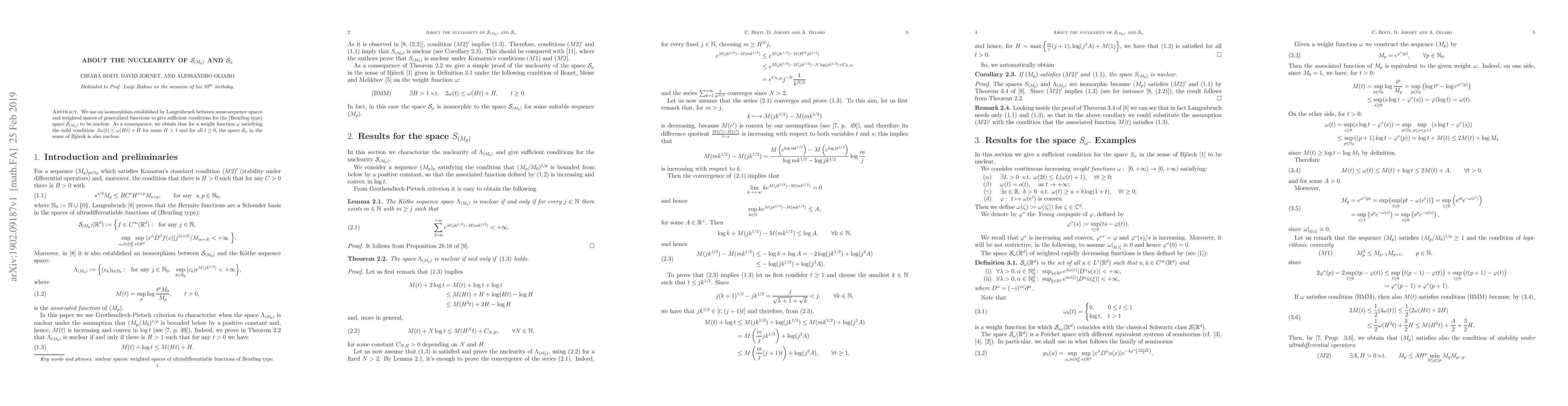 Thumbnail for About the nuclearity of ${\mathcal S}_{(M_{p})}$ and ${\mathcal
  S}_{\omega}$