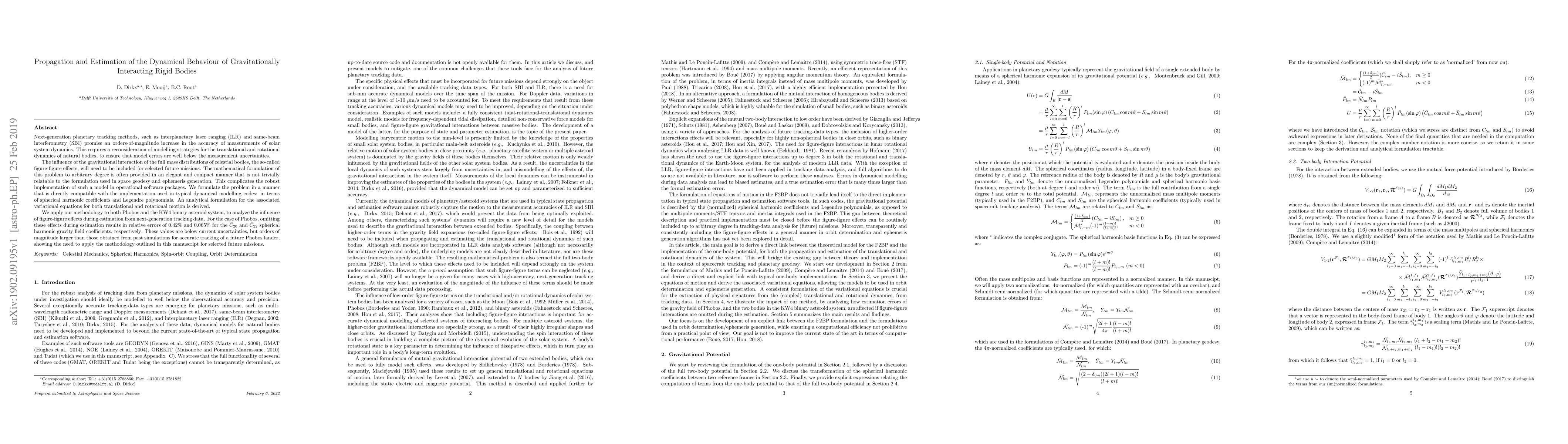 Thumbnail for Propagation and Estimation of the Dynamical Behaviour of Gravitationally
  Interacting Rigid Bodies
