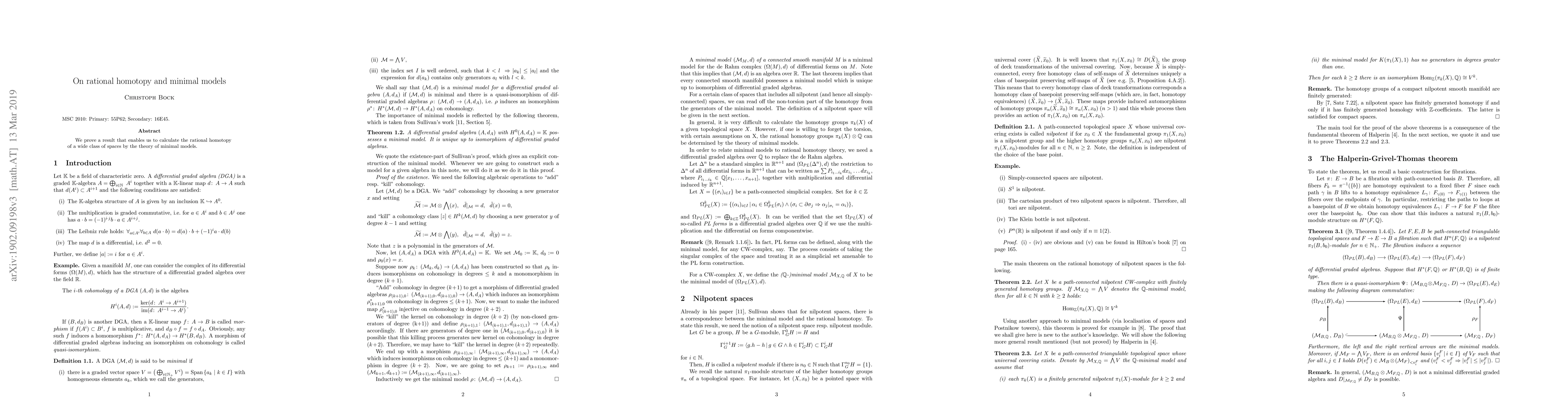 Thumbnail for On rational homotopy and minimal models