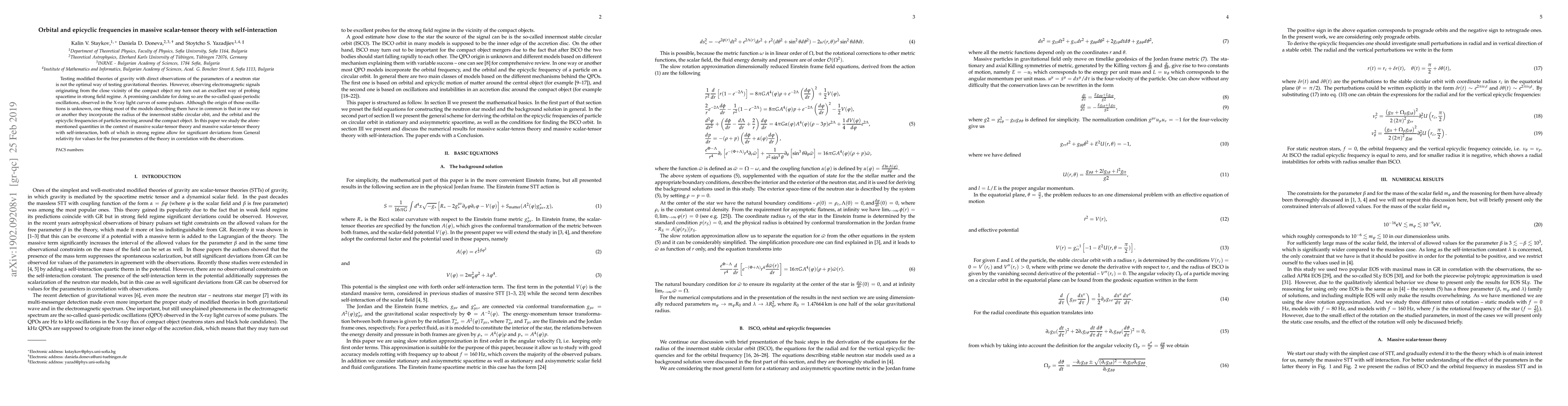 Thumbnail for Orbital and epicyclic frequencies in massive scalar-tensor theory with
  self-interaction