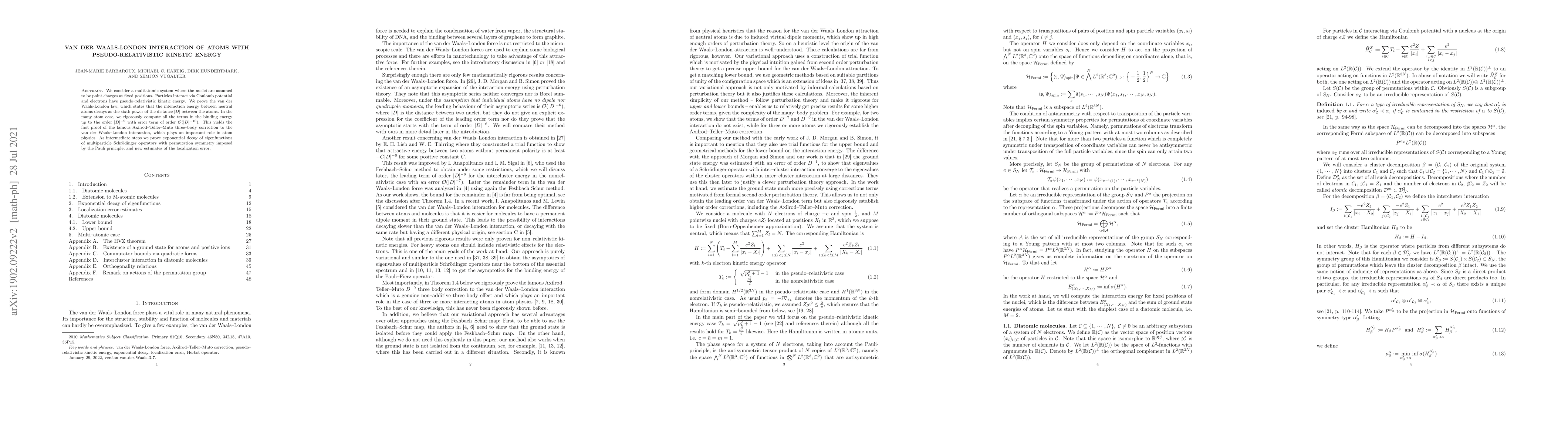 Thumbnail for Van der Waals-London interaction of atoms with pseudo-relativistic
  kinetic energy