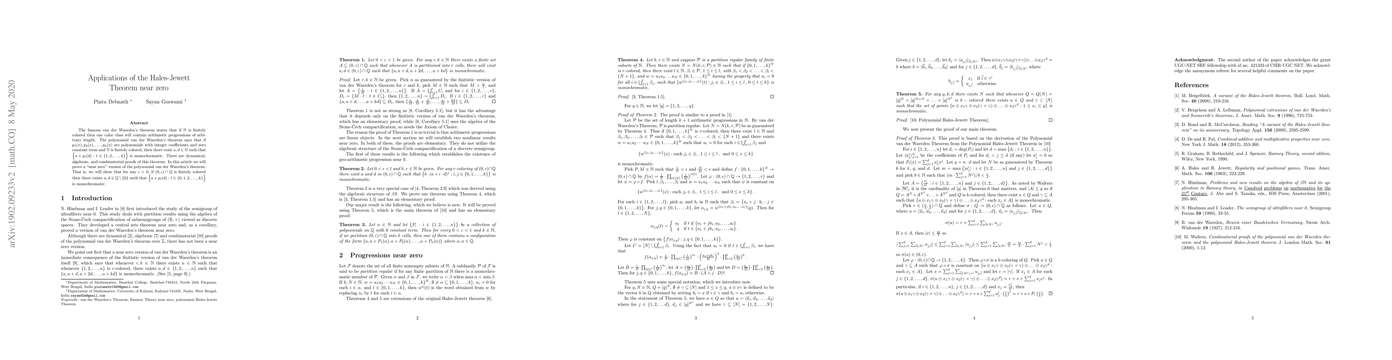 Thumbnail for Application of Hales-Jewett theorem near 0
