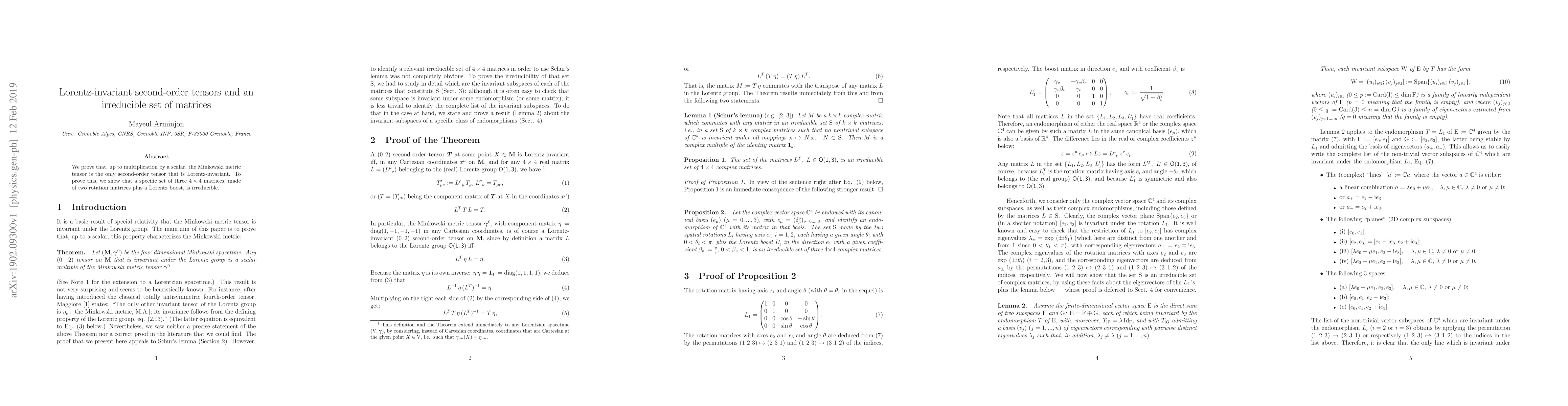 Thumbnail for Lorentz-invariant second-order tensors and an irreducible set of
  matrices
