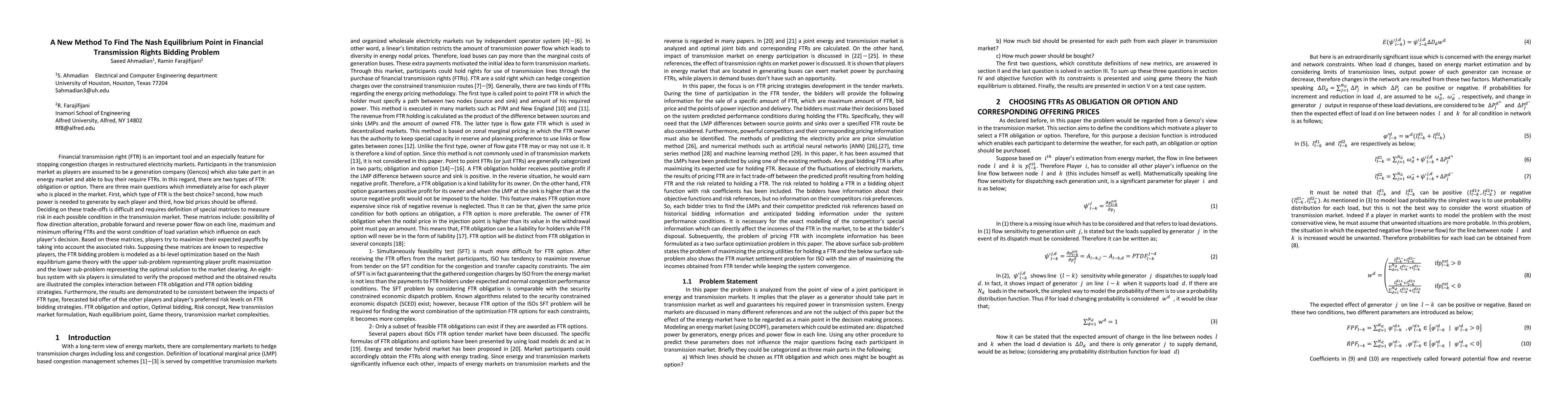 Thumbnail for A New Method To Find The Nash Equilibrium Point in Financial
  Transmission Rights Bidding Problem