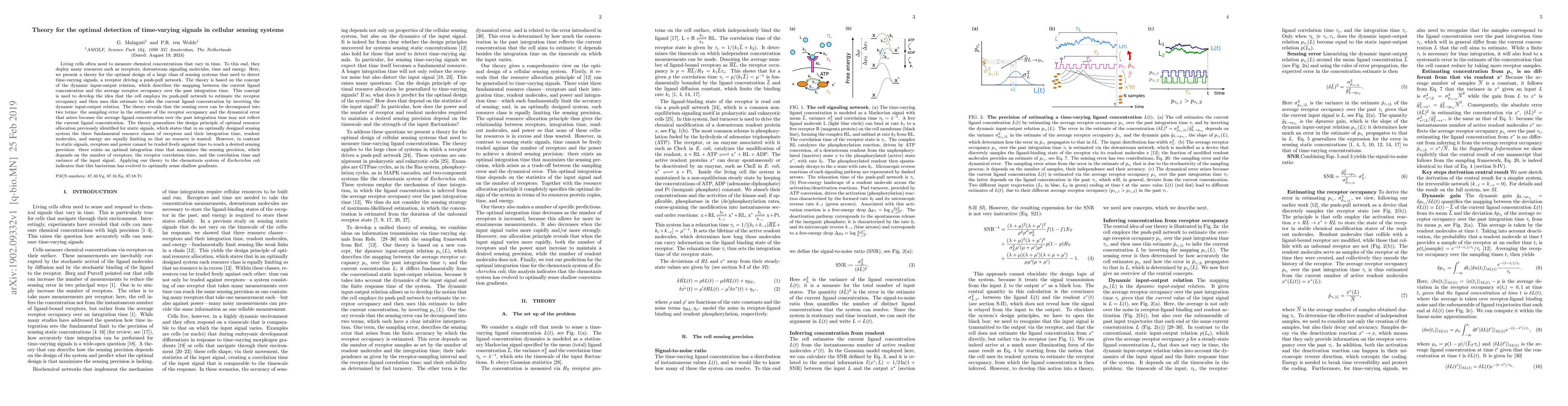Thumbnail for Theory for the optimal detection of time-varying signals in cellular
  sensing systems