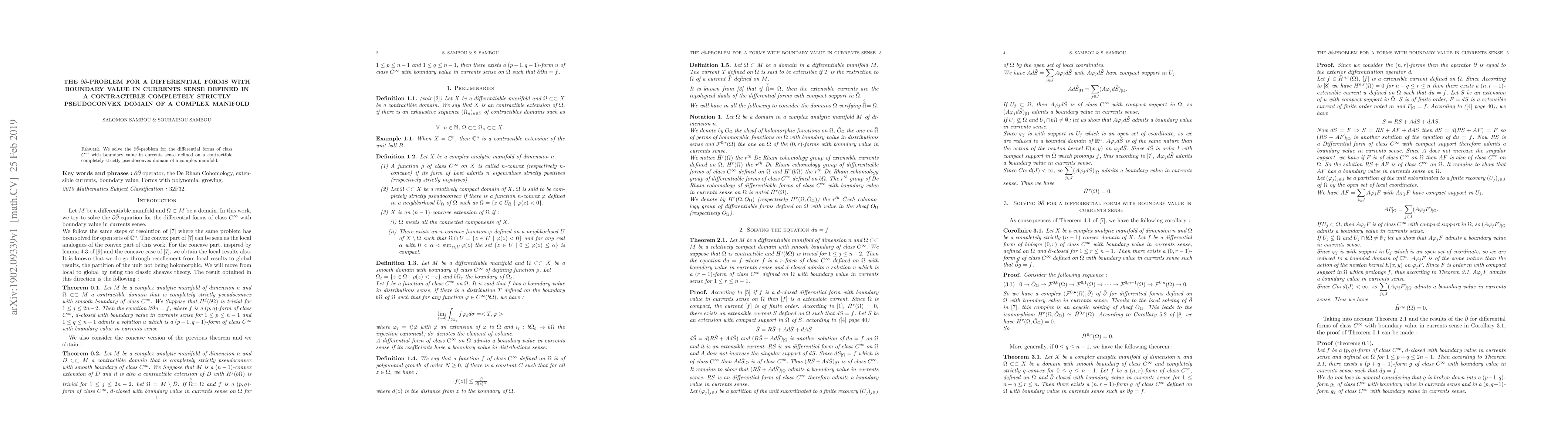 Thumbnail for The $\partial \bar{\partial}$-problem for a differential forms with
  boundary value in currents sense defined in a contractible completely
  strictly pseudoconvex domain of a complex manifold