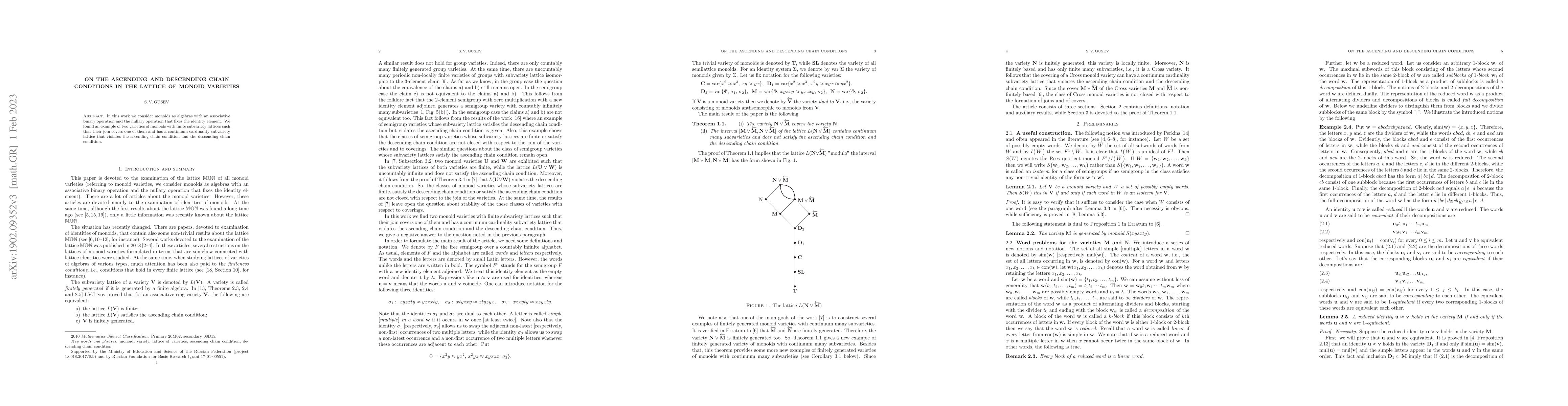 Thumbnail for On the ascending and descending chain conditions in the lattice of
  monoid varieties
