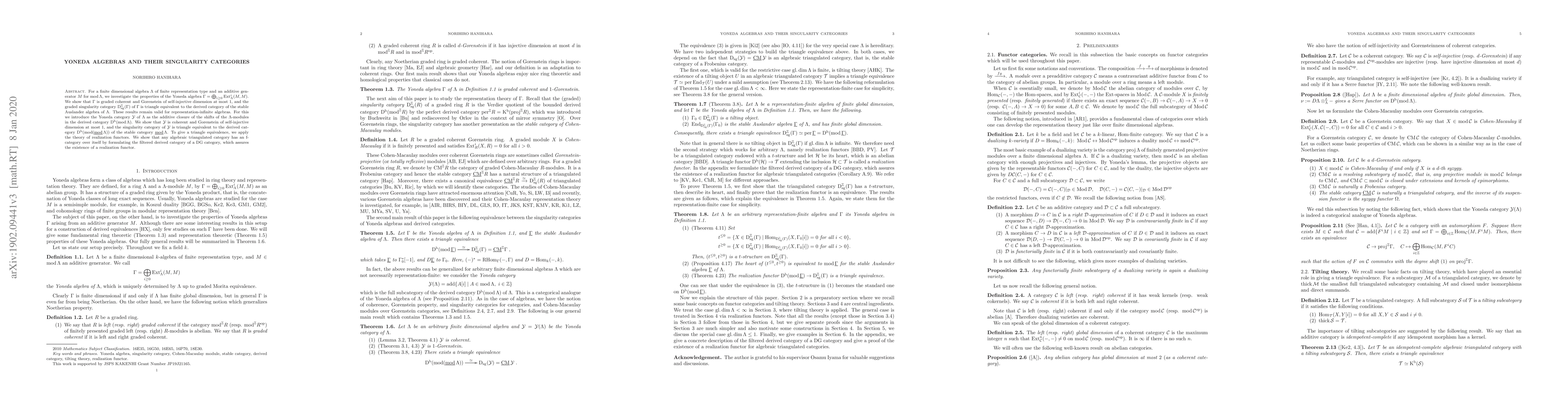 Thumbnail for Yoneda algebras and their singularity categories