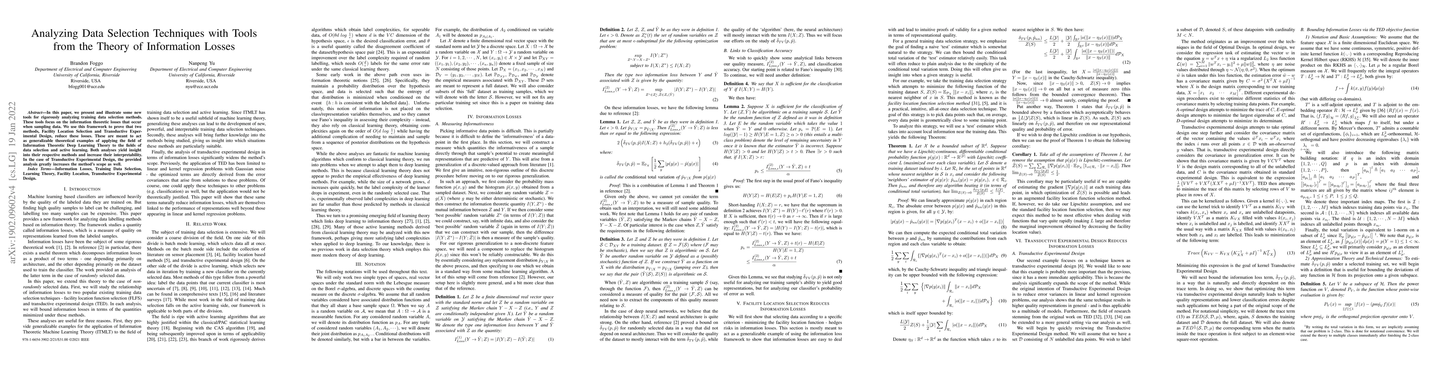 Thumbnail for Analyzing Data Selection Techniques with Tools from the Theory of
  Information Losses