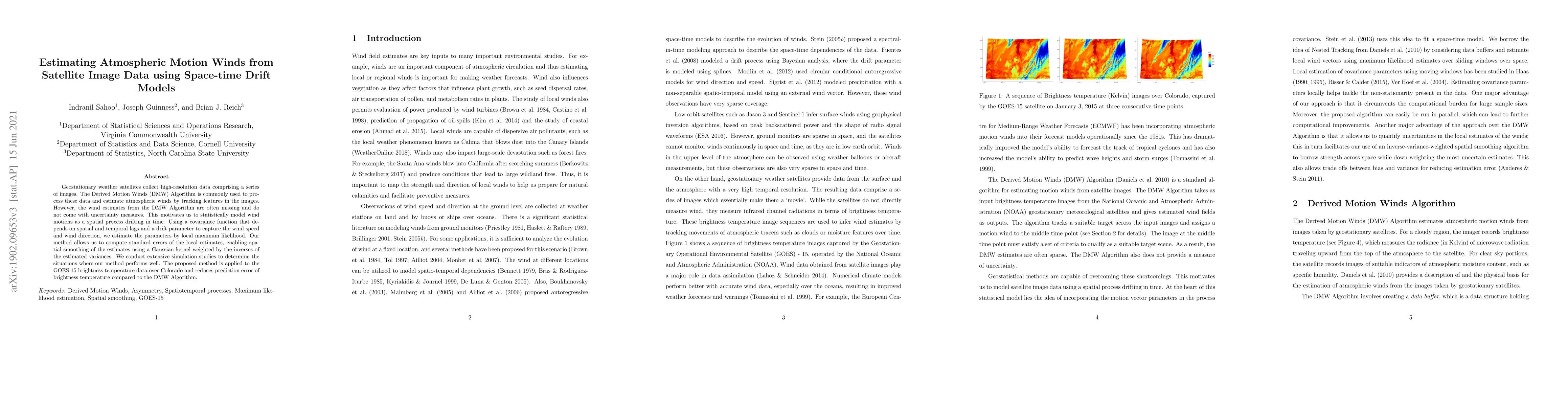 Thumbnail for Estimating Atmospheric Motion Winds from Satellite Image Data using
  Space-time Drift Models