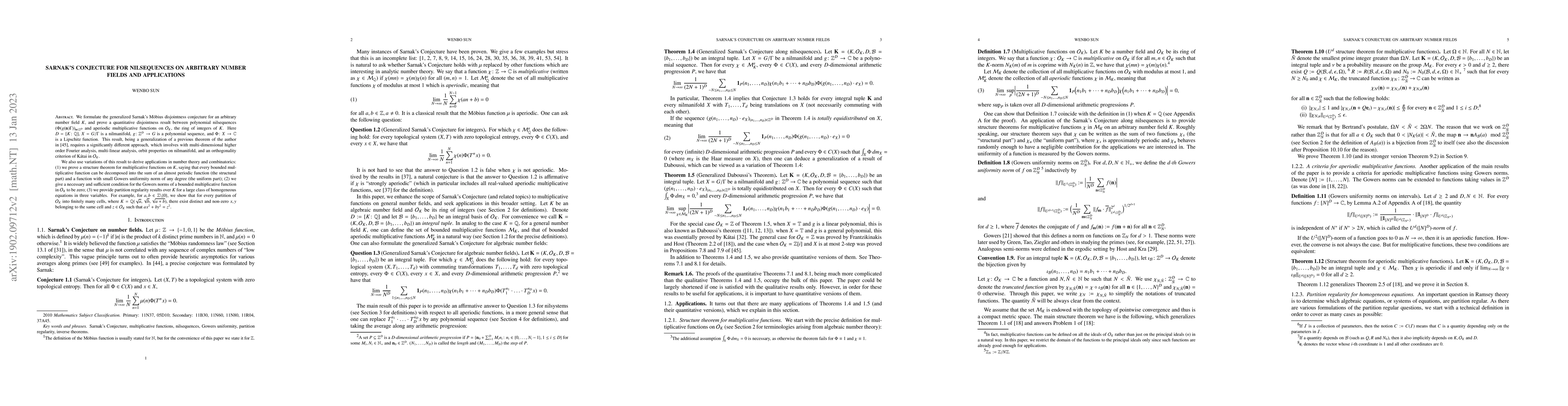 Thumbnail for Sarnak's Conjecture for nilsequences on arbitrary number fields and
  applications